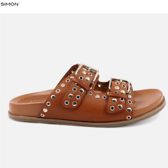 ShuShop Shoes - Shu shop brown faux leather double strap sandals studded gold hardware mako